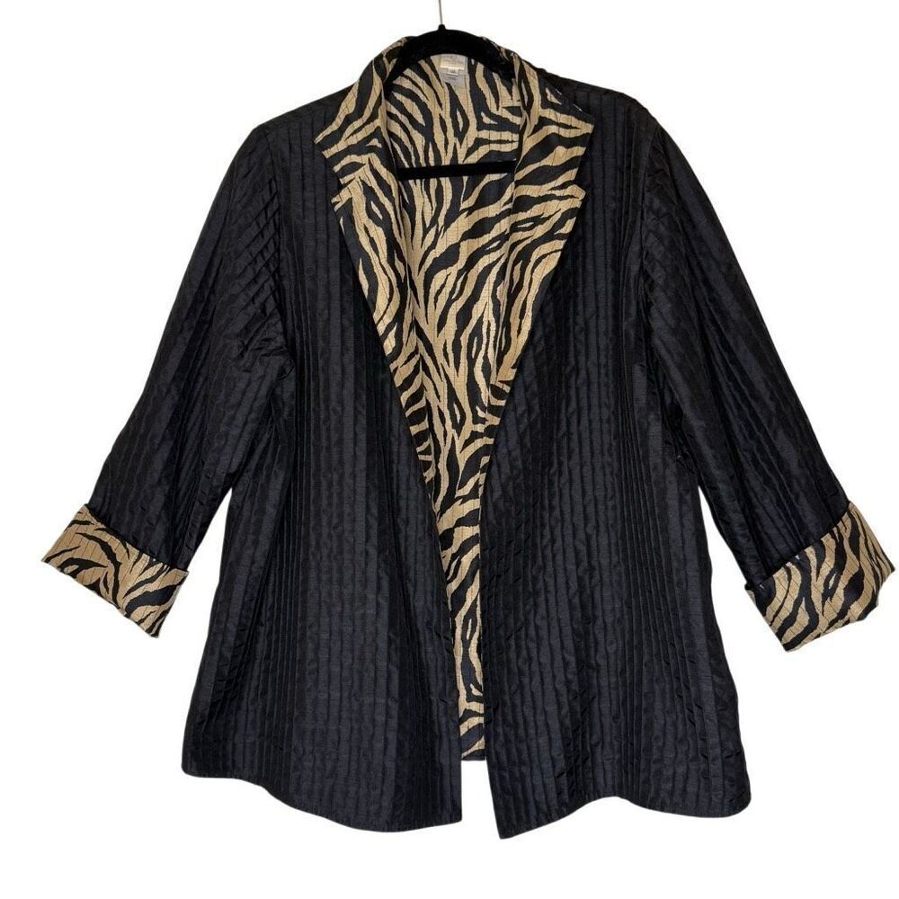 Vintage Jones New York Jacket Black With Animal Print Lining Size 1X Mob Wife